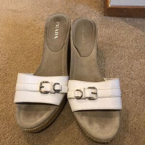 𝅺prada white wedges